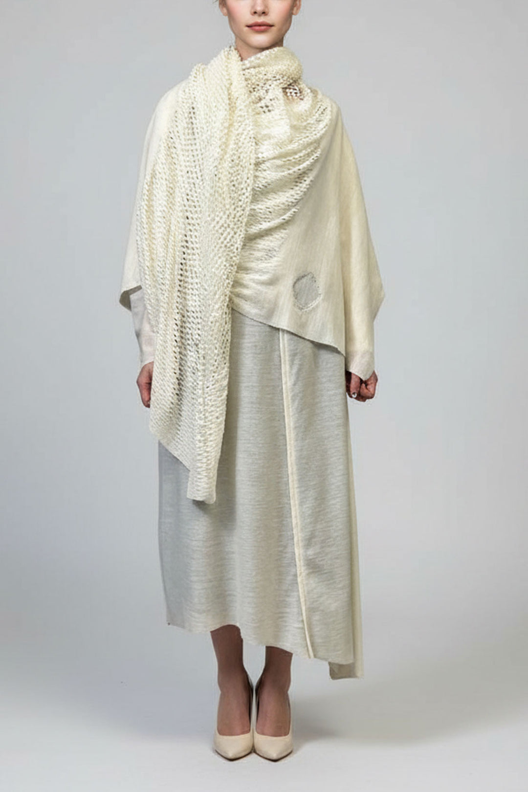 PLAIN CORNICE STOLE［WOOL］SOLID COLOR (WHITE)