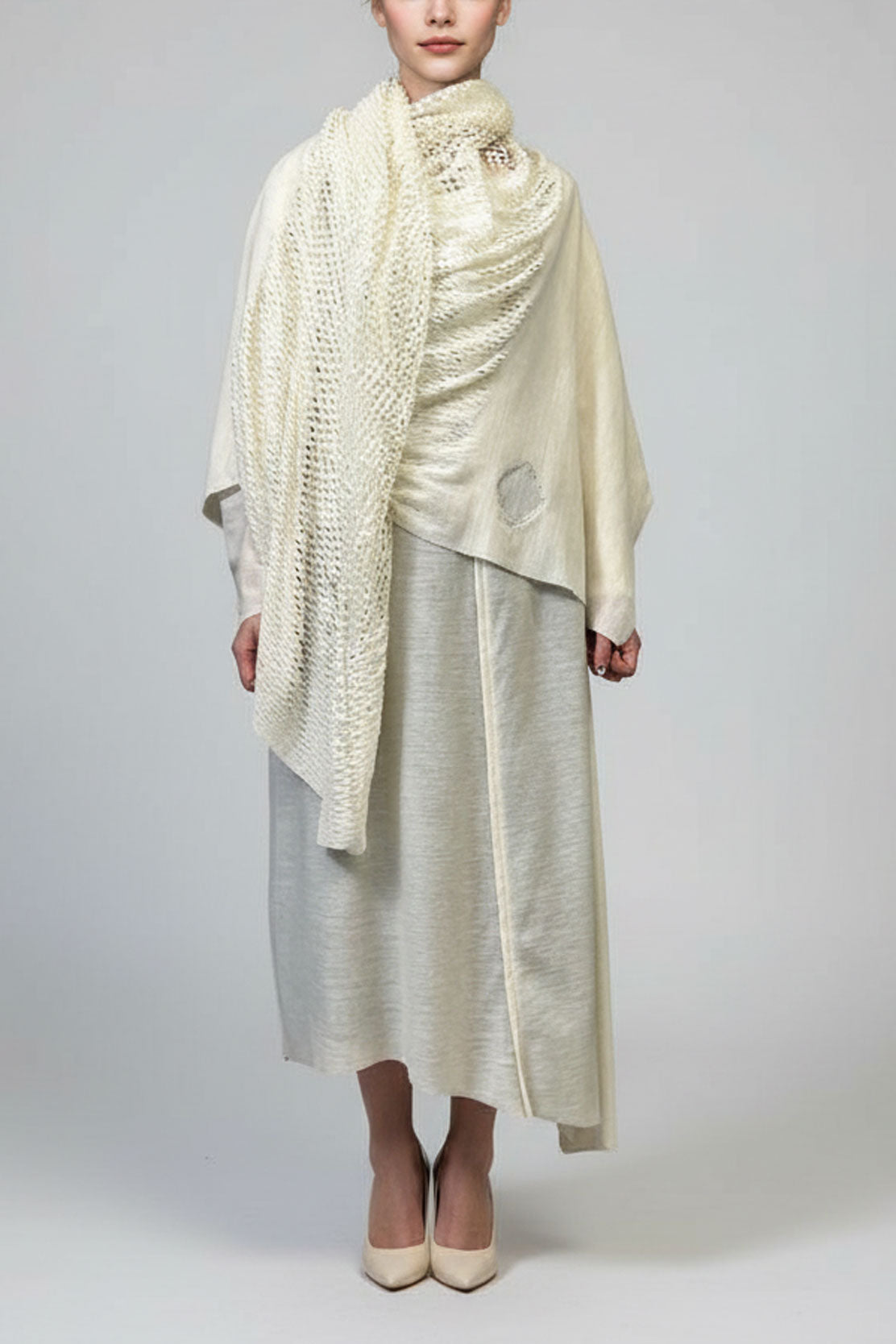 PLAIN CORNICE STOLE［WOOL］SOLID COLOR (WHITE)