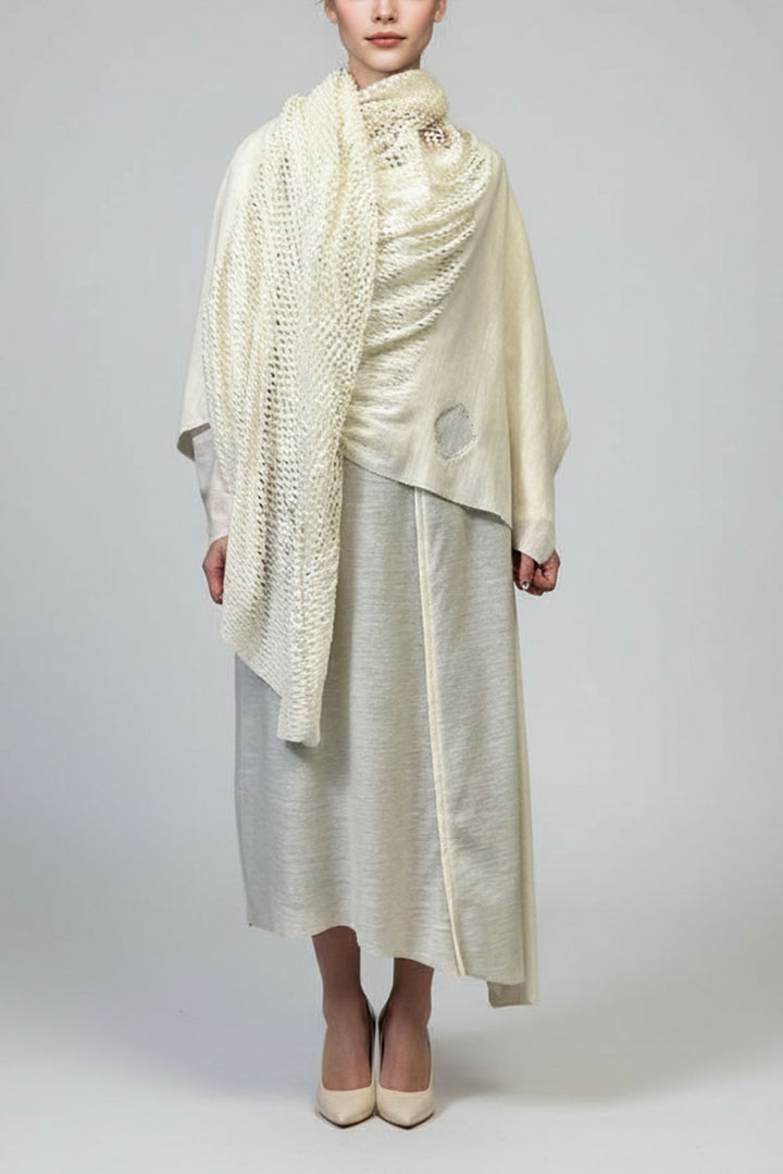 PLAIN CORNICE STOLE［WOOL］SOLID COLOR (WHITE)