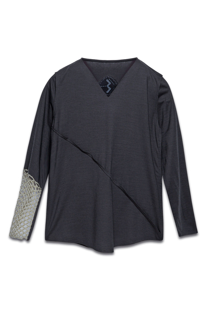 V NECK TUNIC WITH LACE［WOOL］