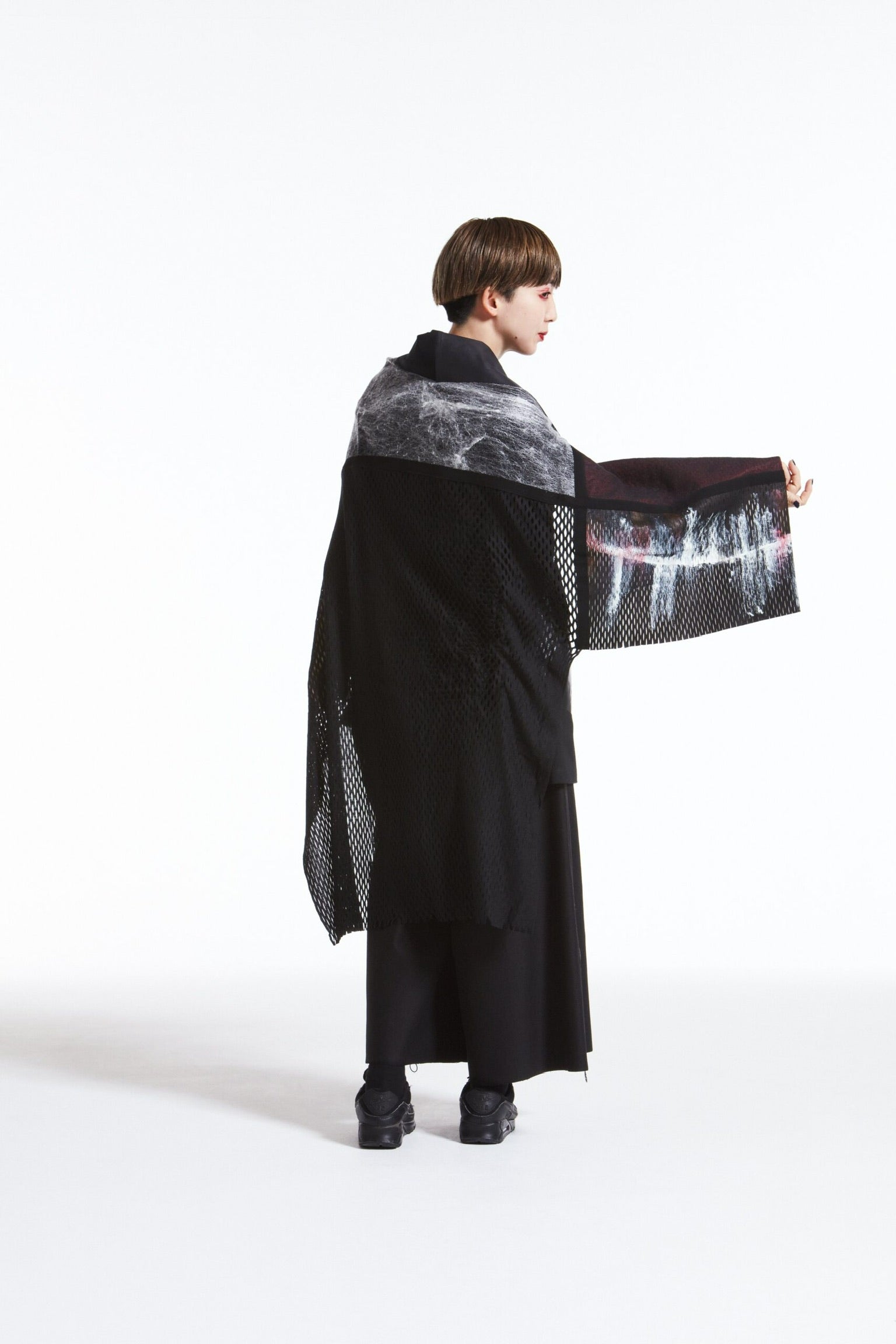 HYBRID PONCHO［WOOL × LEATHER］HANDPAINTED