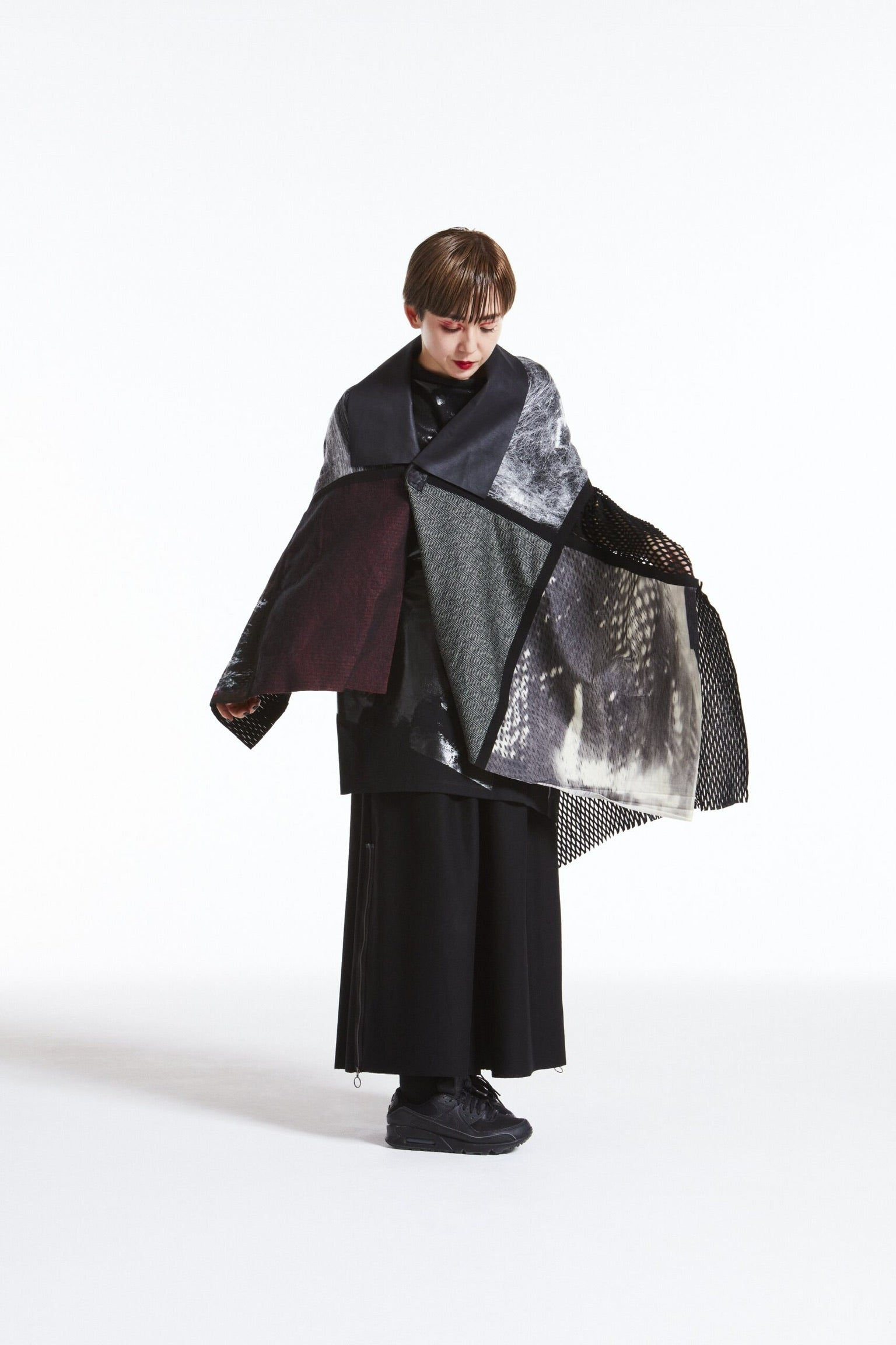 HYBRID PONCHO［WOOL × LEATHER］HANDPAINTED
