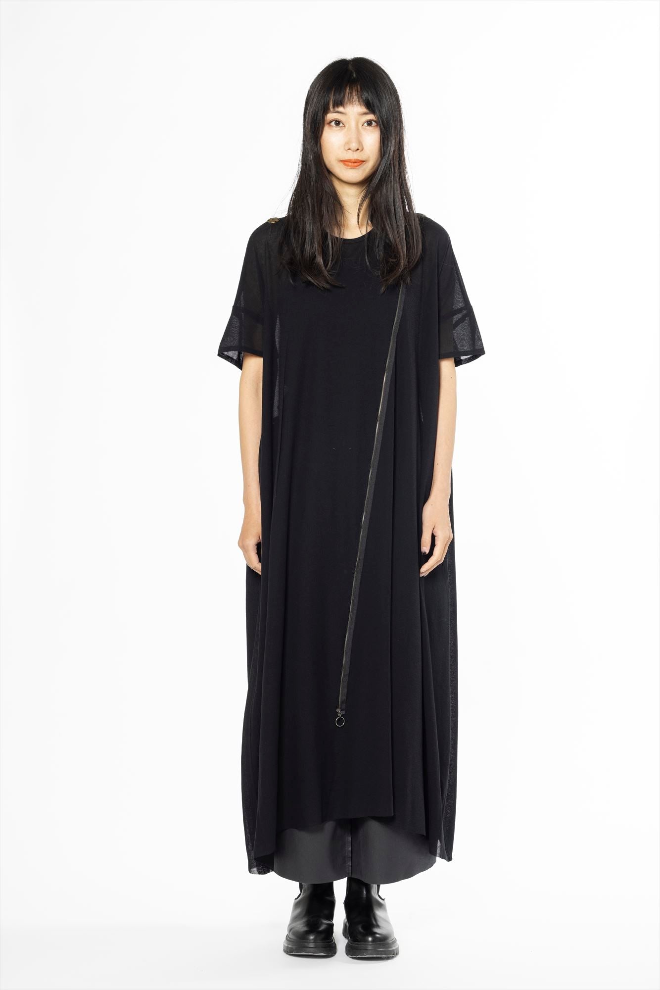 ZIP ONE PIECE［COTTON］HALF SLEEVE+KIMONO PANEL