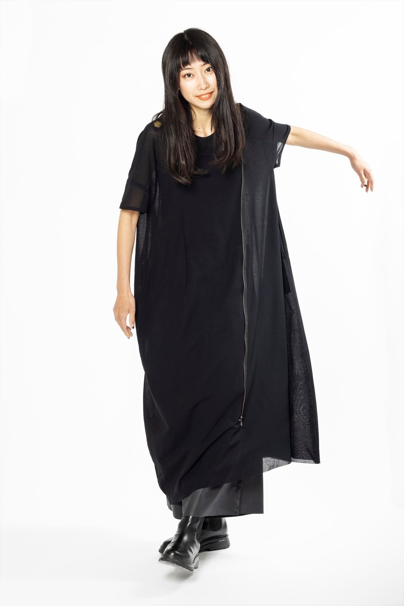ZIP ONE PIECE［COTTON］HALF SLEEVE+KIMONO PANEL