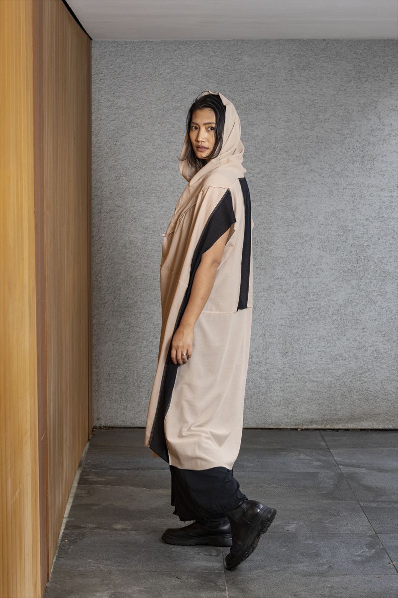 3 WAYS HOODED ONE PIECE［COTTON］BLOCK COLOR BEIGE