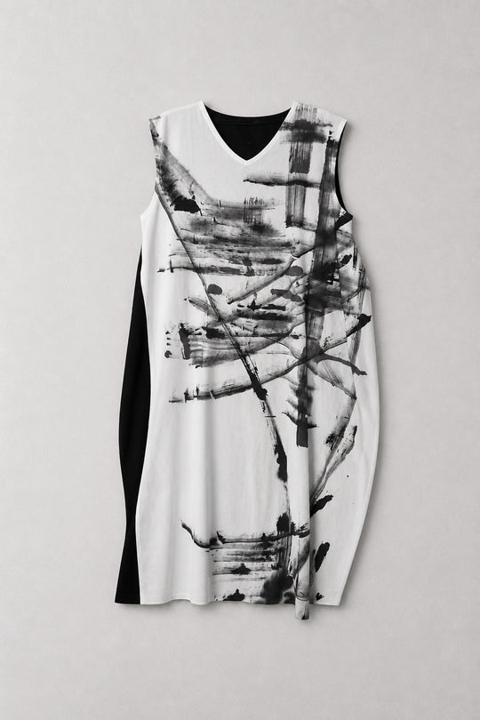 BALLOON ONE PIECE［COTTON］HAND PAINTED PRINT NO SLEEVE
